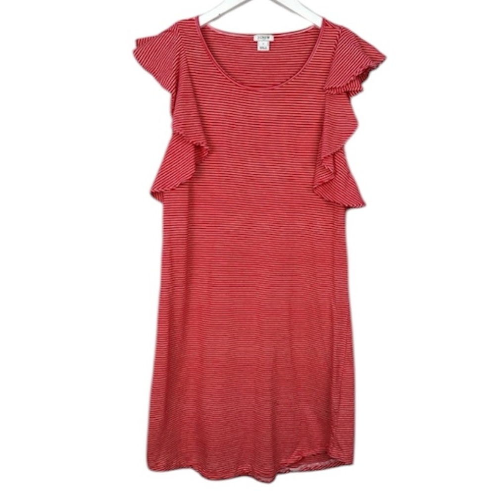 J. Crew Red Shite Stripe Flutter Ruffle Sleeve Casual Dress Size Small